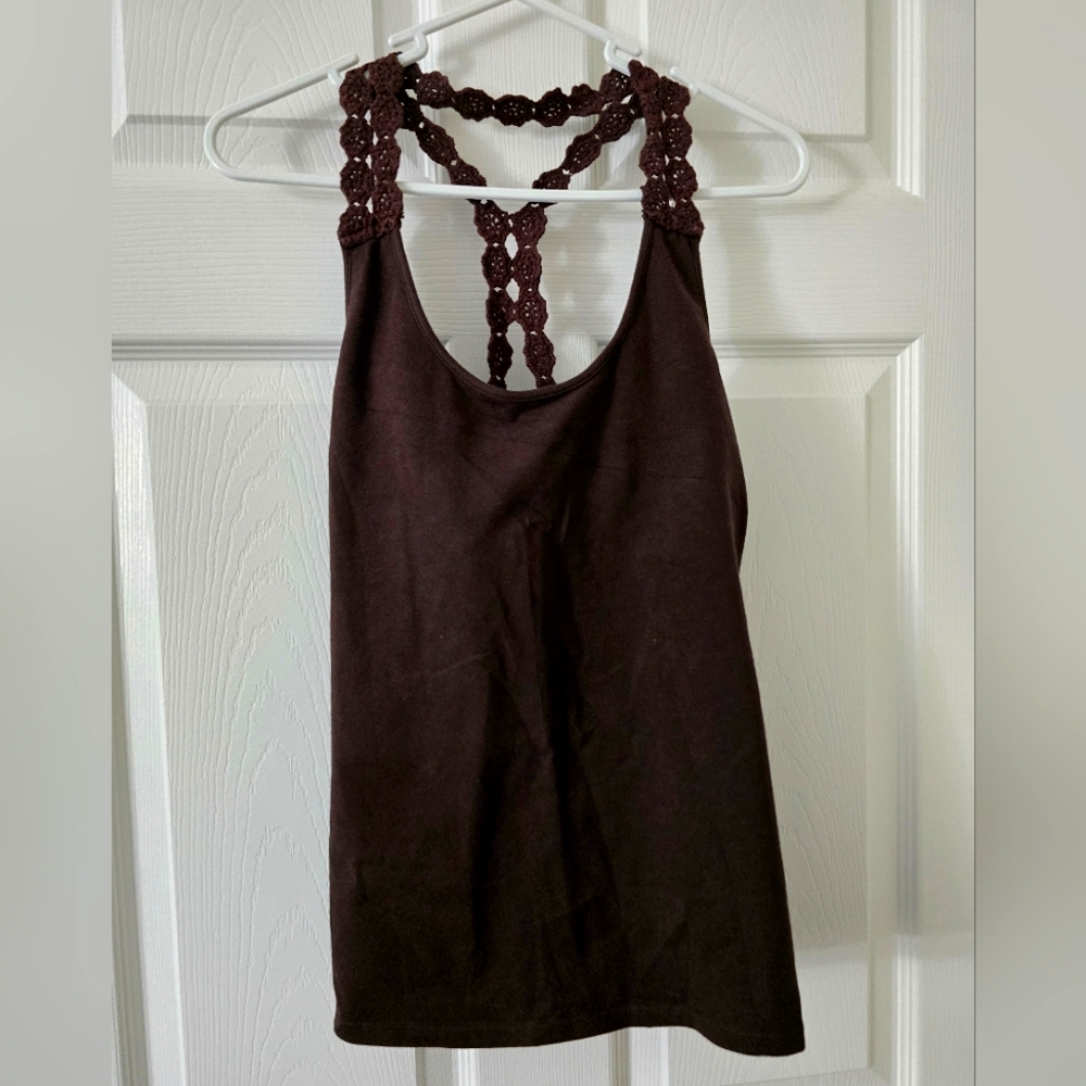 Women's Brown Tank Top With Crochet Straps